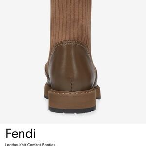 Fendi Men’s Olive Brown Leather Knit Combat Boots